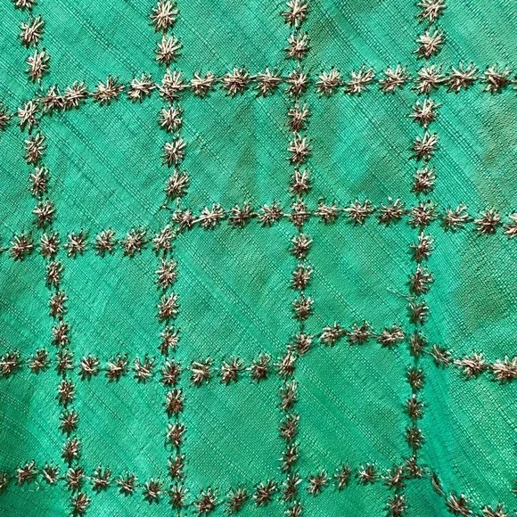 Formal raw silk Anarkali Indian gown green embroidered beaded wedding full skirt - Picture 6 of 10